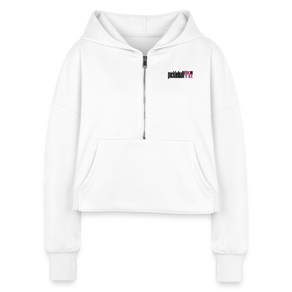 Happiest on the Court Women's Half Zip Cropped Hoodie - white