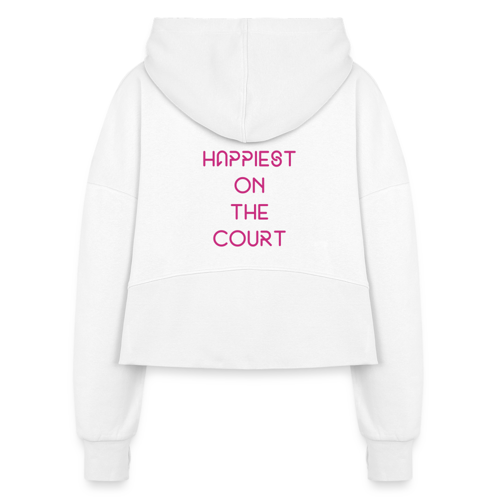 Happiest on the Court Women's Half Zip Cropped Hoodie - white