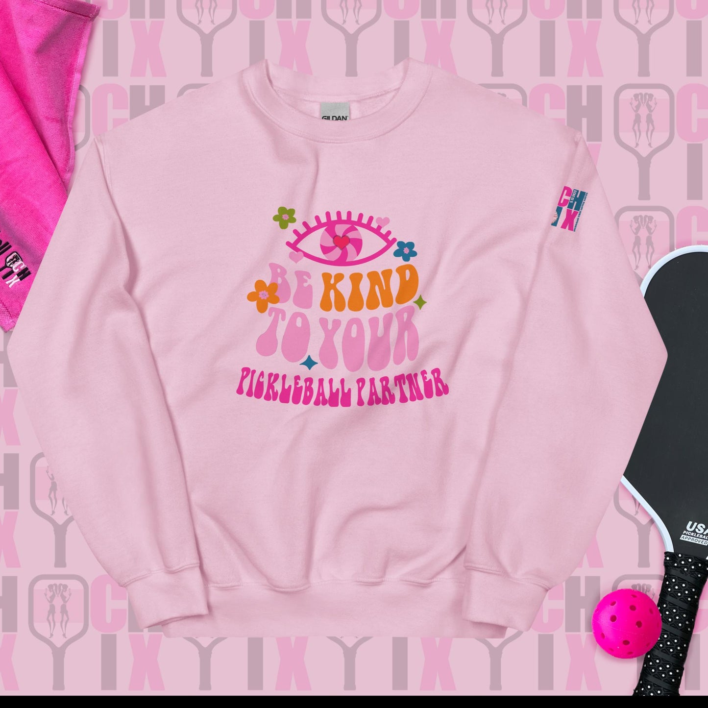 pickleball CHIX Cozy "Be Kind to your Pickleball Partner" (Spring Soirée edition) Unisex Sweatshirt