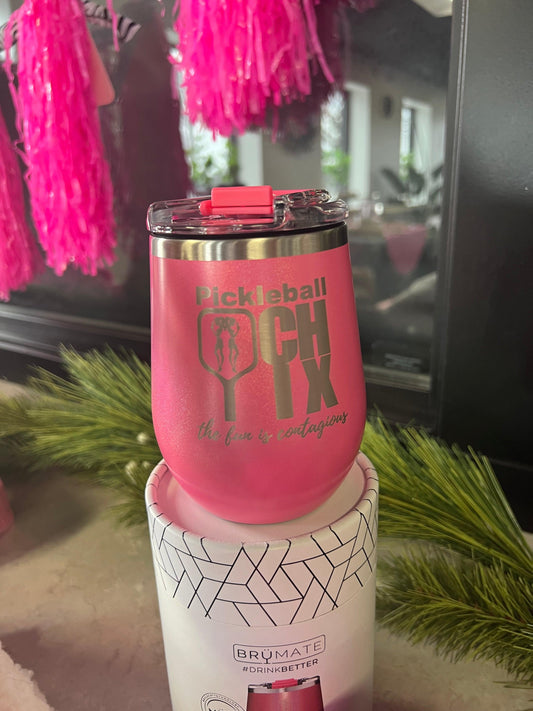 BruMate Wine Tumbler - Glitter Pink - Pickleball Chix