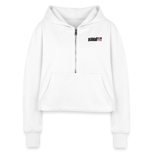 Bow Down to the Pickleball QUEEN - Women's Half Zip Cropped Hoodie - white