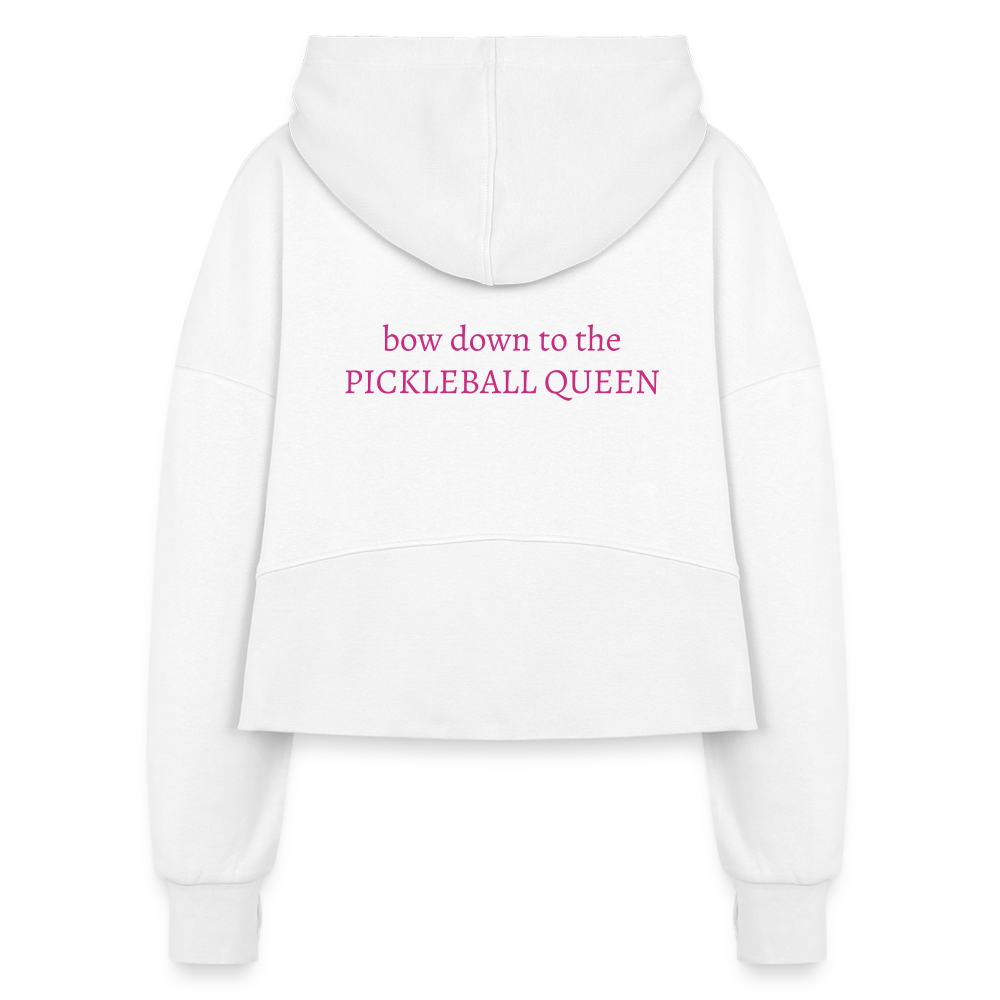 Bow Down to the Pickleball QUEEN - Women's Half Zip Cropped Hoodie - white