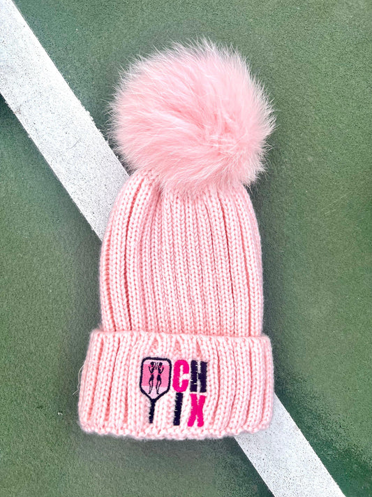 CHIX Pink Hat with Fur Pom (fan fave) - Pickleball Chix