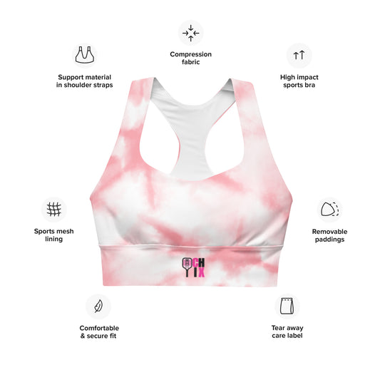 pickleball CHIX pink tie dye compression sports bra