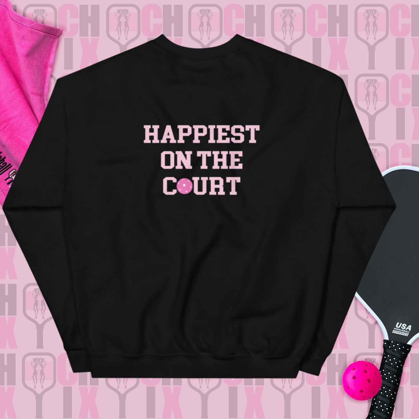 Pickleball CHIX "Happiest on the Court" Cozy Unisex Crewneck