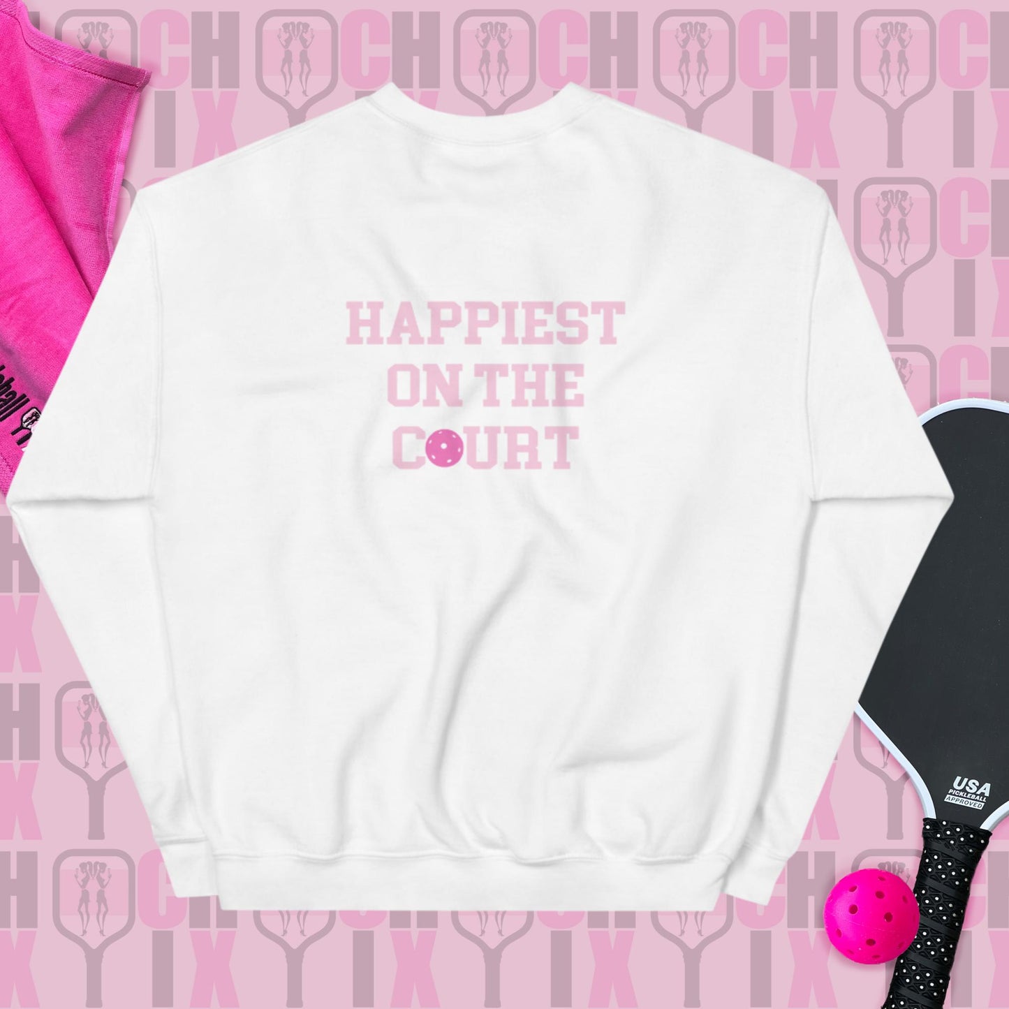 Pickleball CHIX "Happiest on the Court" Cozy Unisex Crewneck