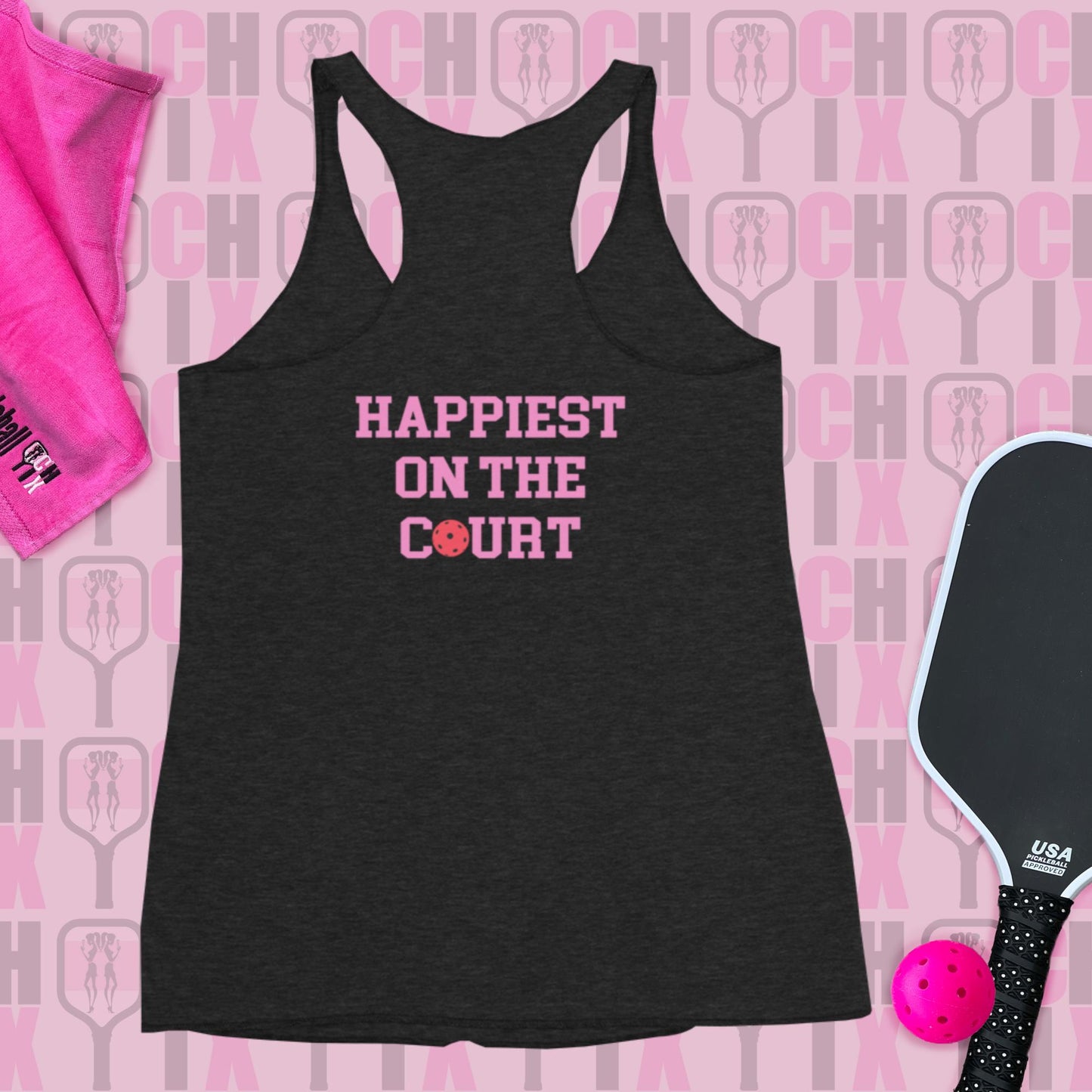 Pickleball CHIX "Happiest on the Court" Women's Racerback Tank