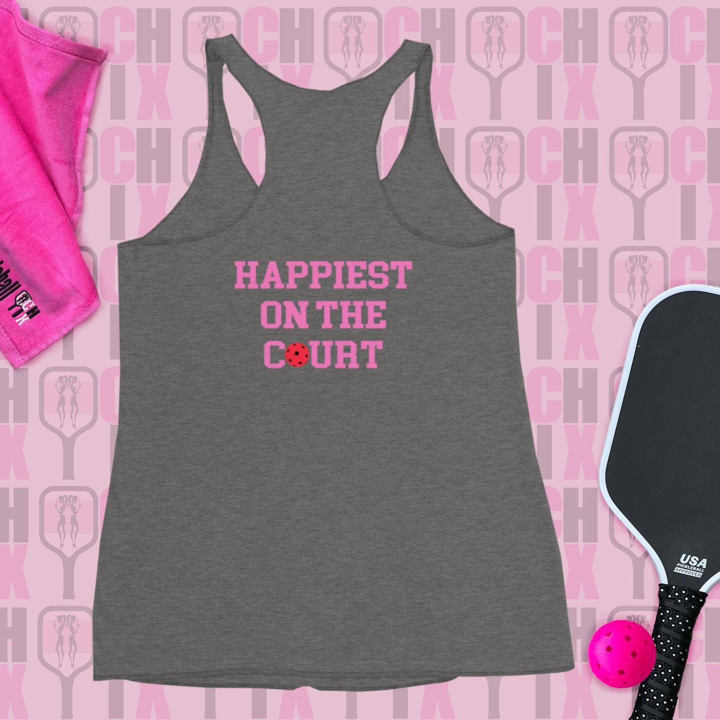 Pickleball CHIX "Happiest on the Court" Women's Racerback Tank